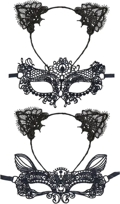 Zwarte sexy kattenoren haarband met kant masker voor vrouwen - Perfect voor Halloween, carnaval en feesten