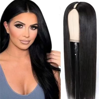 Pruik dames echt haarstuk - V part wig human hair - Pruik lang haar - 24 inch Haarwerken echt haar - Frazimashop steil pruik 180% Densiteit Braziliaans Remy V- half pruik - 24 inch -pruiken - 100% Straight human hair-