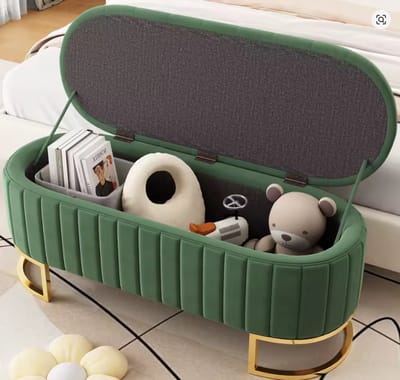 Goudsbloem Luxe Velvet Opbergbank - Gekaptonneerd - Groen met Gouden Poten - Bedbank & Poef - 120 cm