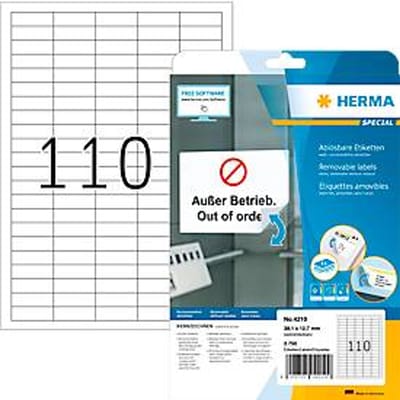 Herma etiketten nr. 4210, DIN A4, zelfklevend, verwijderbaar, bedrukbaar, wit, 2750 stuks op 25 vellen