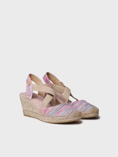 Dames espadrille met sleehak en gekruiste elastische bandjes | SABA-RG