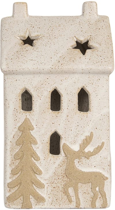 Clayre & Eef Decoratie Huis met LED 10x9x18 cm Beige Keramiek