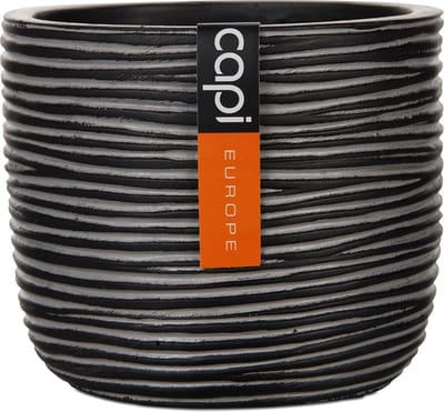 Capi Europe - Bloempot bol Rib Anthracite & Ivory - 8x6 - Antraciet - Opening Ø6 - Bloempot voor binnen - 5 jaar garantie - BOFZ131