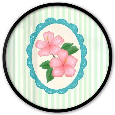 Poster in lijst Rond - Fotolijst 40x40 cm - Posters - Bloemen - Ovaal - Strepen - Groen - Ronde posterlijst zwart - Decoratie - Wanddecoratie woonkamer - Muurdecoratie slaapkamer