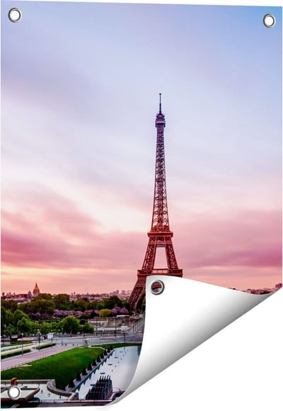 Gards Tuinposter Eiffeltoren in Parijs met Kleurrijke Hemel - 40x50 cm - Tuindoek - Tuindecoratie - Wanddecoratie buiten - Tuinschilderij