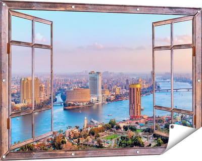 Gards Tuinposter Doorkijk De Nijl Rivier in Cairo, Egypte - 120x80 cm - Tuindoek - Tuindecoratie - Wanddecoratie buiten - Tuinschilderij