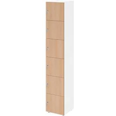 Topas Line lockerkast, 6 dossierhoogtes, 6 vakken, cilinderslot, B 400 x D 420 x H 2156 mm, wit/eiken