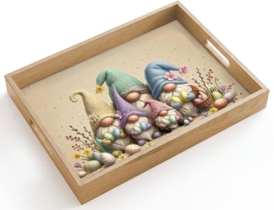 Dienblad hout 40x30 cm - Schootdienblad - Kabouters - Familie - Eieren - Pasen - Borrelplank rechthoek - Plateau dienbladen