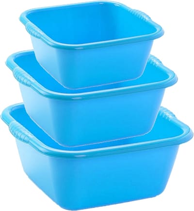 Plasticforte afwas teiltjes set - 3x stuks - kunststof - blauw - in 3 formaten - 10 - 15 - 20 Liter - multifunctioneel gebruik - teilen
