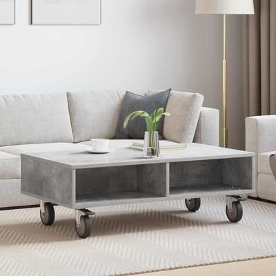 vidaXL - Bijzettafel - met - wielen - Beton - Grijs - 90 - x - 50 - x - 30 - cm - Bewerkt - hout