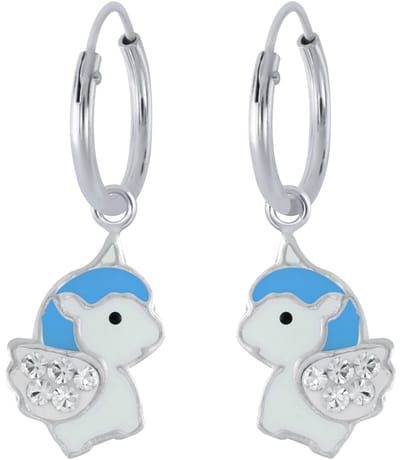 Joy|S - Zilveren eenhoorn oorbellen - baby unicorn oorringen - blauw kristal wit