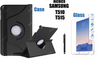 Samsung Galaxy Tab A 10.1 (2019) ) SM-T510 / T515 HiCHiCO Tablet Hoes met 360° draaistand Cover Tablet hoesje Zwart en Stylus Pen + Screen Protector