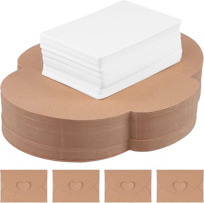 Set van 100 mini kraftpapier enveloppen met blanco kaarten voor cadeaus, bedankjes en uitnodigingen, 10,2 x 7,1 cm en 9 x 6 cm