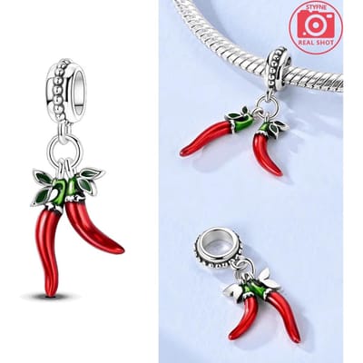 Authentieke Originele Bedel Kralen Componenten Koperen Metaal Creatieve Rode Peper Kralen Componenten Compatibel Met Bedel Kralen Componenten Plata Armbanden white