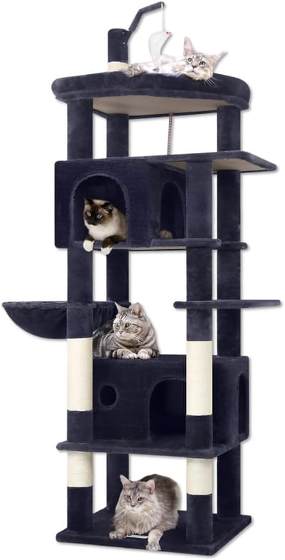 SNJY® Krabpaal Voor Grote Katten - Krabton - Kattenboom - Kattenhuis - Kattenmand - 40L x 5B x 188H cm - Donkergrijs