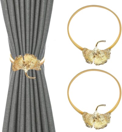Set van 2 decoratieve gordijnclips met bladmotief - goud