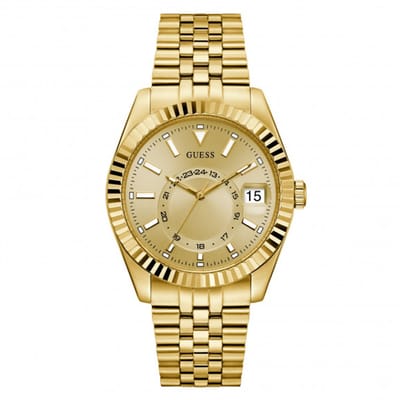 Guess Jaden Multifunctioneel Horloge Goudkleurig Kast Gemaakt Van 100% Roestvrij Staal En Een Armband Van 100% Roestvrij Staal 42 GW0977G1, GW0977G2, GW0977G4, GW0977G5