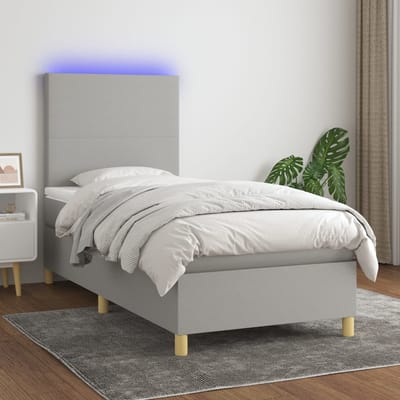 vidaXL - Boxspring - met - matras - en - LED - stof - lichtgrijs - 80x200 - cm