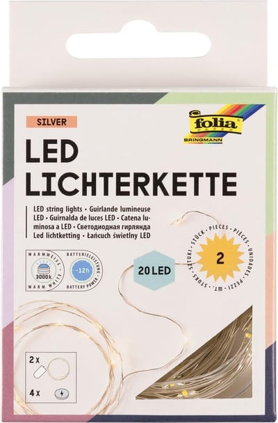 Folia lichtslinger LED | 20 LED's | 2 | 20 m | op batterijen | pak van 2 stuks