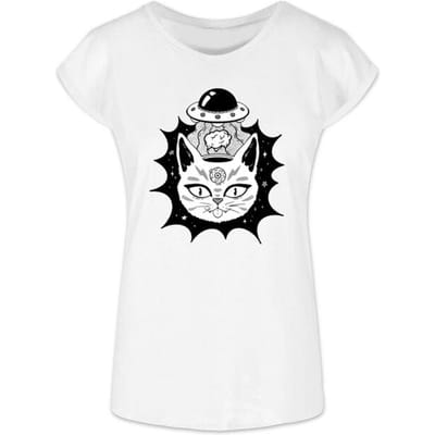 Goodie Two Sleeves - Fun T-shirt - Trippy Cat - S tot XXL - voor Vrouwen - wit