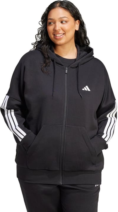 Adidas Sportswear Essentials 3-Stripes Full-Zip Fleece Hoodie (Grote Maat) - Dames - Zwart