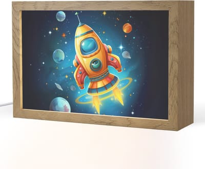 Nachtlampje 30x20 cm - Kinder lampje - Raket - Ruimte - Planeten - Kinderen - Jongen - Tafellamp kinderkamer - Slaapkamer lamp - Bedlamp kinderen - Kinderlampje stopcontact - Wandlamp babykamer - Nachtlampjes