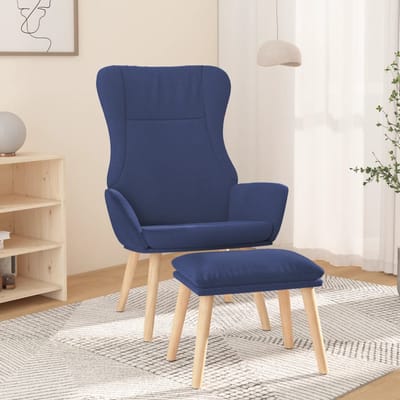 vidaXL - Relaxstoel - met - voetenbank - stof - blauw