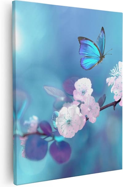 Artaza Canvas Schilderij Bloesem - 40x50 cm - Wanddecoratie Vlinder - Muurdecoratie Woonkamer - Kamer Accessoires