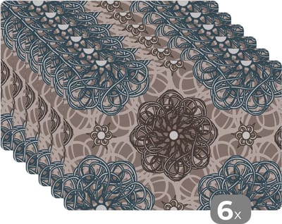 Placemat - Placemats kunststof - Patronen - Abstract - Bloemen - 45x30 cm - 6 stuks - Hittebestendig - Anti-Slip - Onderlegger - Afneembaar