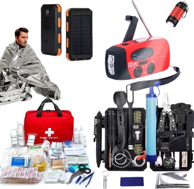 Kiraal Compleet Noodpakket – Survival Kit – EHBO Tas, Powerbank met Zonnepaneel, Noodradio, Warmtedeken & Waterfilter – Voor Thuis, Reizen & Rampen - 190 delig