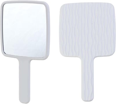 Handspiegel in crèmewit, vierkant design, ideaal voor make-up, scheren en kappers, draagbaar voor thuis en onderweg