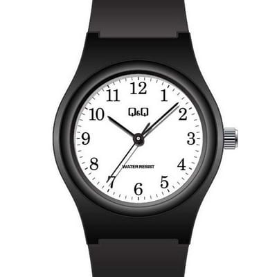 Q&Q CP01J800Y - Horloge - Sport - Analoog - Dames - Vrouwen - Plastic band - Rond - Cijfers - Kunststof - Zwart - Wit