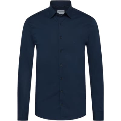 Calvin Klein slim fit overhemd - popeline - donkerblauw - Strijkvriendelijk - Boordmaat: 38 (EU maat: S)