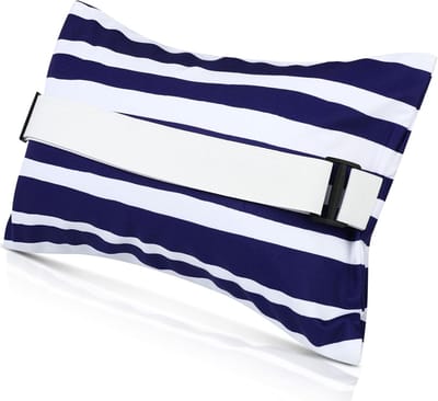 Opblaasbaar Strandkussen - Reiskussen Kampeer - Comfortabel Reizen - Afneembare Hoes - 45 x 23 cm - Marineblauw Wit