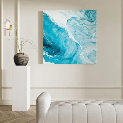 Artaza Canvas Schilderij Abstract - 90x90 cm - Wanddecoratie Marmer Turquoise - Muurdecoratie Abstracte Kunst - Schilderijen Op Canvas