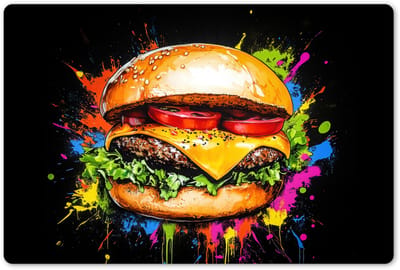 Placemats 45x30 cm - Placemat kunststof - 1 stuk - Hamburger - Graffiti - Verf - Kleurrijk - Eten - Abstract - Borden onderleggers - Decoratie voor op tafel - Keuken tafeldecoratie accessoires - Vinyl onderlegger - Tafelversiering