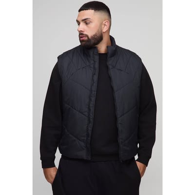 Plus Abstract Gequilt Funnel Neck Gilet in Zwart | Black | Size 2XL