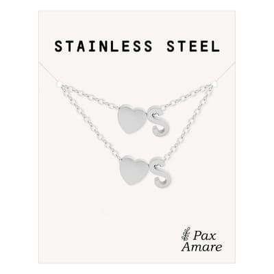 Initiaal Ketting & Armband set met Letter S Zilverkleurig - Stainless Steel - Met letter & Hartje! - Naam Ketting Cadeau - Sieraden Set op Kaartje - Pax Amare