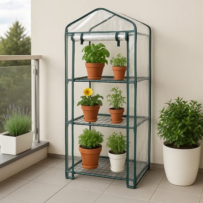 Mini broeikas - 4 verd. - plastic hoes - groen - 59x39x160cm