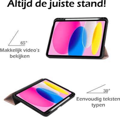 Hoesje - Geschikt voor Apple iPad 10 (2022) - 10.9 inch - 10e Generatie - Met Screenprotector - Trifold Bookcase - Hard Cover Case - Met Uitsparing Geschikt voor Apple Pencil - Hardcover Book - Tablet Hoes - Rosé goud