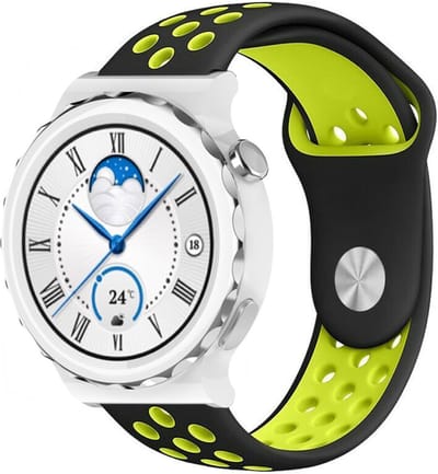 Strap-it Ademend siliconen sport bandje - geschikt voor Huawei Watch GT 3 Pro 43mm / GT 3 42mm / GT 2 42mm - zwart/geel