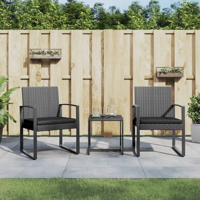 vidaXL - 3-delige - Tuinset - met - kussens - polypropeen - rattan - donkergrijs