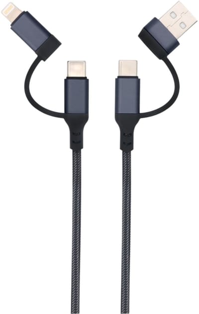 3-in-1 USB Kabel – 1 meter – Snelladen & Dataoverdracht – USB naar USB-C / Lightning – Nylon Gevlochten – Zwart - oplaadkabel Telefoon