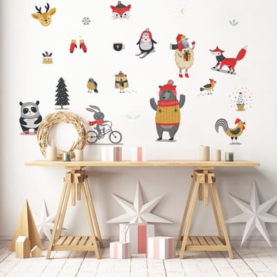 Kerststicker met winterdieren - Zelfklevende kerststickers - Feestelijke decoraties - 100x160cm