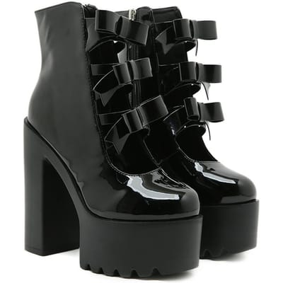 Gdgydh Sweet Mary Jane Hoge Hakken Strikdetail Chunky Plateau Ultra Hoge Hakken Rits aan de Zijkant Plateauschoenen voor Dames Schoenen 41 black
