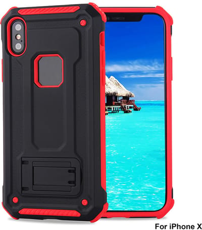 Ntech hoesje Geschikt voor iPhone X / Xs - Armor hoesje met Kickstand Zwart & Rood