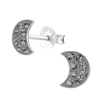 Princess Oorbellen Moon Grey - 925 Zilver E-Coating - Maan - 7x5mm