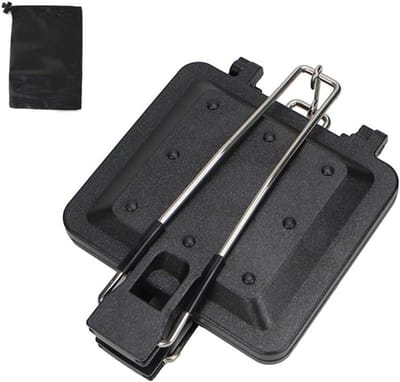Opvouwbare Sandwich Grill - Broodjes Maker - Ontbijt Bereiden - Antiaanbaklaag - 33 cm x 14 cm - Zwart