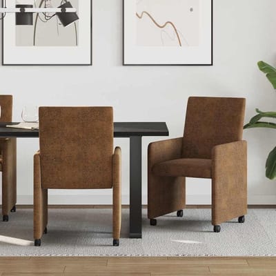 Eetkamerstoelen met wieltjes - Stoelen bruin - Comfortabel tafelen - Geïntegreerde wieltjes - 57 x 66 x 94 cm - Bruin