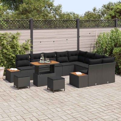 vidaXL - Tuinbank - Set - 12 - st - 11-Aantal - zitplaatsen - Zwart - Poly - rattan